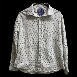 Robert Graham White Dotted Paisley Classic Fit Long Sleeve Shirt Flip Cuff SZ L